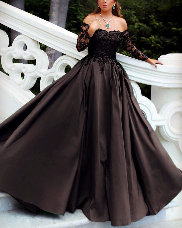 Elegant V Neck Satin Black Long Prom Dresses with Pockets, Simple V Ne –  Shiny Party